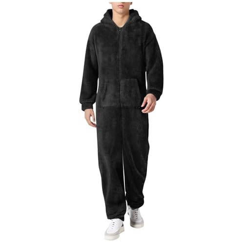 Herren Paar Jumpsuit Kuschelig Lustig Lang Pyjama Winter Warm Plüsch Overall Schlafoverall Reißverschluss Teddy Fleece Einteiler Onesie Einteiler Onesie Schlafanzug von Generic