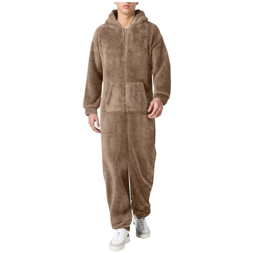 Herren Paar Jumpsuit Kuschelig Lustig Lang Pyjama Winter Warm Plüsch Overall Schlafoverall Reißverschluss Teddy Fleece Einteiler Onesie Einteiler Onesie Schlafanzug von Generic