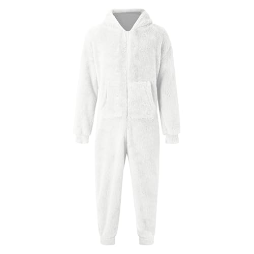 Herren Paar Jumpsuit Kuschelig Lustig Lang Pyjama Winter Warm Plüsch Overall Schlafoverall Reißverschluss Teddy Fleece Einteiler Onesie Einteiler Onesie Schlafanzug von Generic