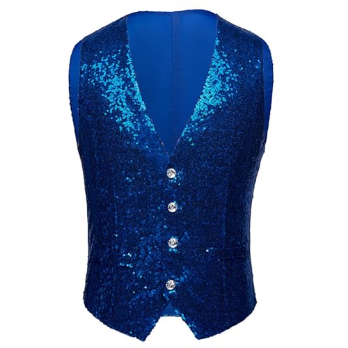 Herren Pailletten Anzug Weste V-Ausschnitt Ärmellos Weste Herren Pailletten 70er Ärmellos Glitzer Weste Mantel Disco Karneval Kostüm Rave Outfit Paillettenweste Glänzend V Ausschnitt Gilet Anzugweste von Generic