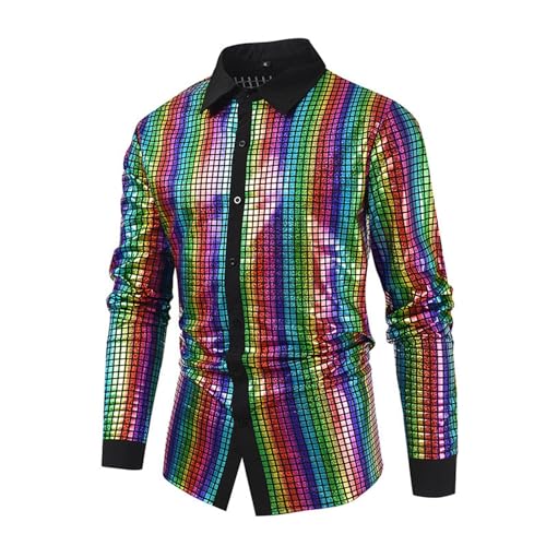 Herren Pailletten Hemd Herren Luxus Paisley Gemustert Langarmshirts Disco Hemd 70er 80er Jahre Kostüm Motto Party Hippie Silvester Karneval Fasching Gold Schwarz Business Sakko von Generic