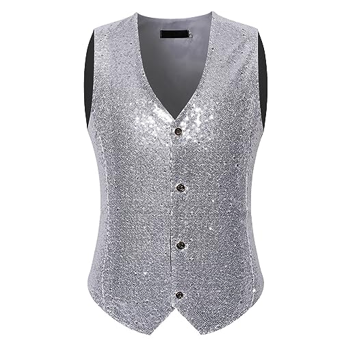 Herren Pailletten Hemd Pailetten Weste Glitzer Weste Herren Damen Kostüm Zubehör Disco Karneval und Mottoparty Kostüm Pailetten Weste Gold Silber Schwarz Weinrot Karneval Pailletten von Generic