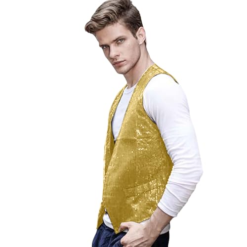 Herren Pailletten Hemd Pailetten Weste Glitzer Weste Herren Damen Kostüm Zubehör Disco Karneval und Mottoparty Kostüm Pailetten Weste Gold Silber Schwarz Weinrot Karneval Pailletten von Generic