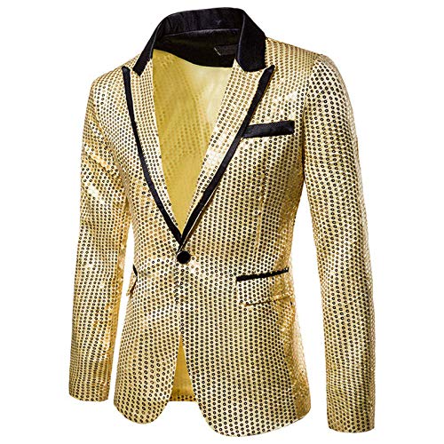 Herren Pailletten Sakko Gold Glitzer Blazer Slim Fit Hochzeit Mantel Langarm Anzug Herrenjacke Performance-Kostüm für Hochzeit und Party (Gold, XL) von Generic