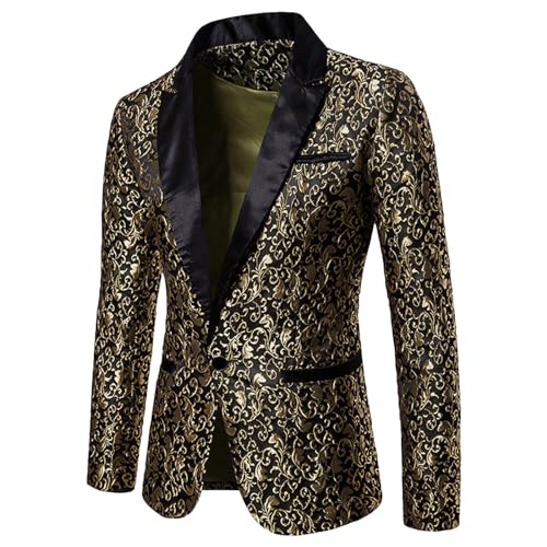 Herren Pailletten Sakko Gold Glitzer Blazer Slim Fit Hochzeit Mantel Langarm Anzug Herrenjacke Performance-Kostüm für Hochzeit und Party Herren Pailletten Sakko Gold Glitzer Blazer Slim Fit Hochzeit Mantel Langarm Anzug Herrenjacke Performance-Kostüm für Hochzeit und Party von Generic