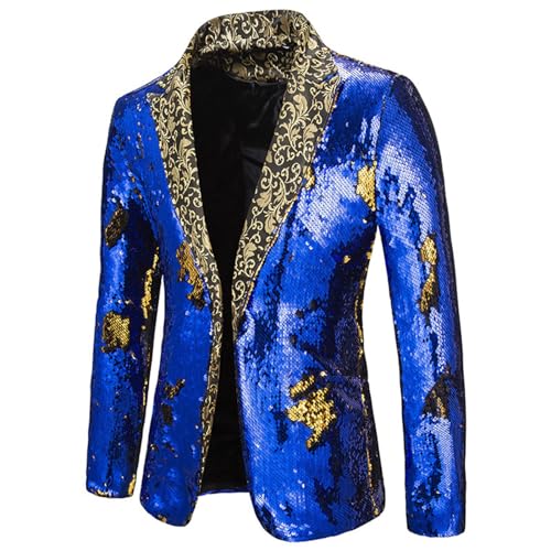 Herren Pailletten Sakko Gold Glitzer Blazer Slim Fit Hochzeit Mantel Langarm Mantel Disco Party Anzug Herren Pailletten-Sakko für Faschingskostüme Männer Performance Karneval Kostüm von Generic
