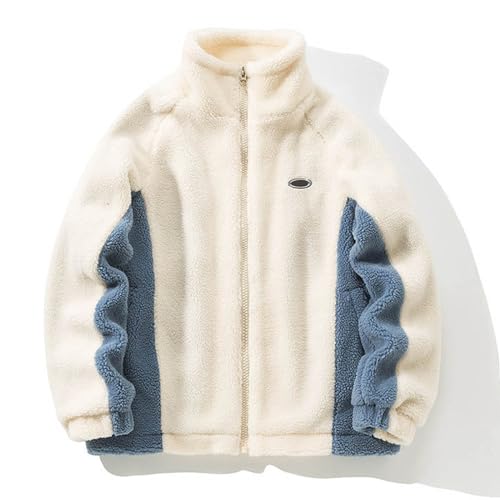 Herren Patchwork Jacke Oberbekleidung Teddy Fleece Mit Stehkragen Sweatjacke Mit Reißverschluss Winterjacke von Generic