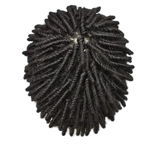 Herren-Perücke mit Spitze und NPU-Basis, Echthaar-Perücke für dauerhafte Kapillarprothese, natürliches schwarzes lockiges Haar, System-Einheit, 110, 7 x 9 # Dreadlock 1B von Generic