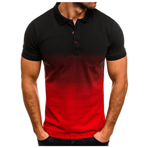 Herren-Polo-Shir Kurzarm T-Shirt Polo-Hemd Baumwolle Basic T-Shirt Knit Oberteil mit Zipper-Kragen Kontraststreifen Tennis-Polo Komfortables Sportstyle von Generic
