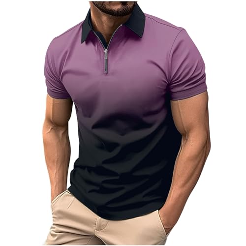 Herren Polohemd Regular Stretch Poloshirt Kurzarm Fitness Sportshirt Slim Fit Workout T Shirt Basic Sportstyle Outdoorshirt Casual Atmungsaktiv Wandershirt Komfortables Sweatshirt von Generic