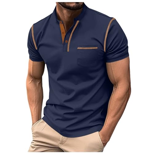 Herren Poloshirt Kurzarm T-Shirt Polo-Hemd,Polohemd Slim Fit Herren Klassische Kurzarm Poloshirt Herren Schwarz Atmungsaktiv Freizeithemden Kurzarm Poloshirt Marineblau von Generic