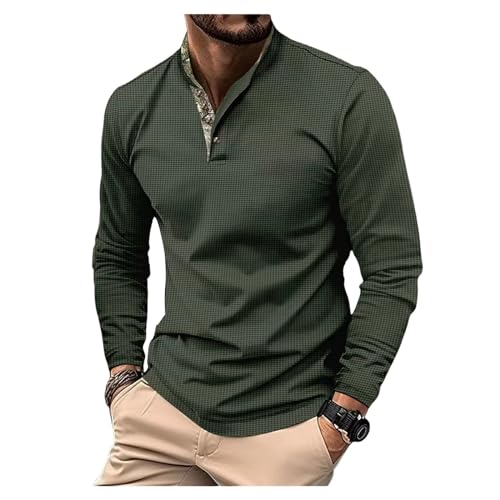 Herren Poloshirt -Waffelmuster Feste Farbe Pullover Spreiz Kragen Langarmes Klassisches Hemd von Generic