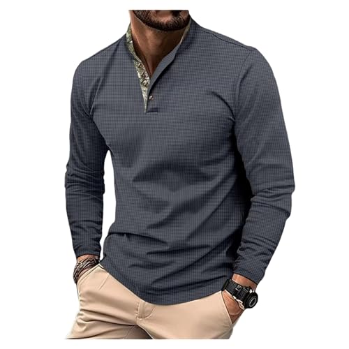 Herren Poloshirt -Waffelmuster Feste Farbe Pullover Spreiz Kragen Langarmes Klassisches Hemd von Generic