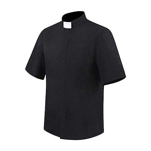 Herren Priesterhemd Pfarrer Kurzarm Priester Klerus Hemd Schwarz mit Tab Kollar Kragen Bequem Herren Priesterhemd Pfarrer Kurzarm Priester Klerus Hemd Schwarz mit Tab Kollar Kragen Bequem von Generic