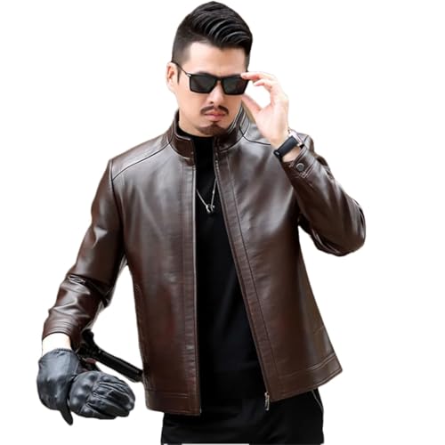 Herren-Pu-Lederjacke Im Mittleren Alter Brown thin XXL von Generic