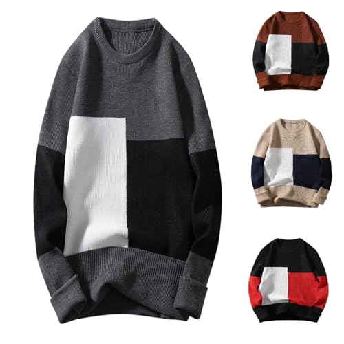 Herren Pullover Farbblock Strickpullover Loose Fit Grobstrick Pulli Warm Sweater Langarmshirt von Generic