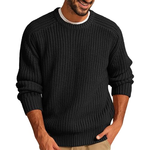 Herren-Pullover mit Rundhalsausschnitt, Waffelstruktur, langärmelig, Strickpullover Strickpullover Einfarbig Strickpullover Herren Strickpullover Grobstrick Pullover mit Troyerkragen Regular fit Lose von Generic