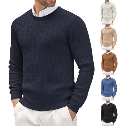 Herren Pullover mit Rundhalsausschnitt Strickpullover Feinstrick Winterpullover Sweater Männer Basic Warmer Strickpulli Slim Fit Knitted Shirt Einfarbig Oberteile Freizeit Sweatshirt von Generic