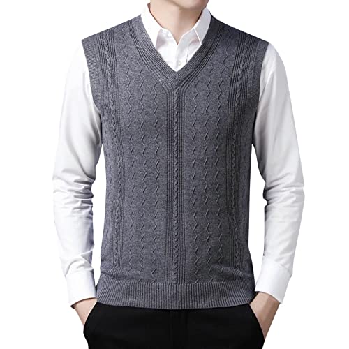 Herren Pullunder Strickweste Feinstrick Gestrickte Weste Ärmellos Cardigan Herrenmode lässig Jacquard V-Ausschnitt Hemd ärmellose Pullover Weste Junge Strickjacke Einfarbig Strickpullover von Generic