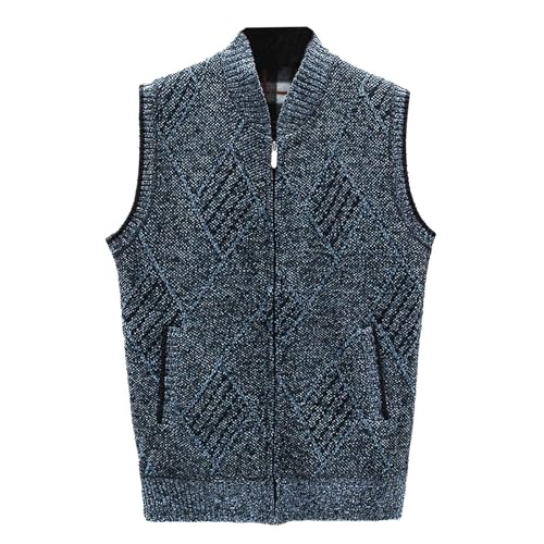 Herren Pullunder Strickweste Fleece-Fütterung Ärmellose Dicke Cardigan Gestrickt Strickjacke Mit Reißverschluss Übergangsjacke Warme Winterjacke Sweatjacke von Generic