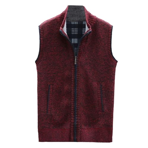 Herren Pullunder Strickweste Fleece-Fütterung Ärmellose Dicke Cardigan Gestrickt Strickjacke Mit Reißverschluss Übergangsjacke Warme Winterjacke Sweatjacke von Generic