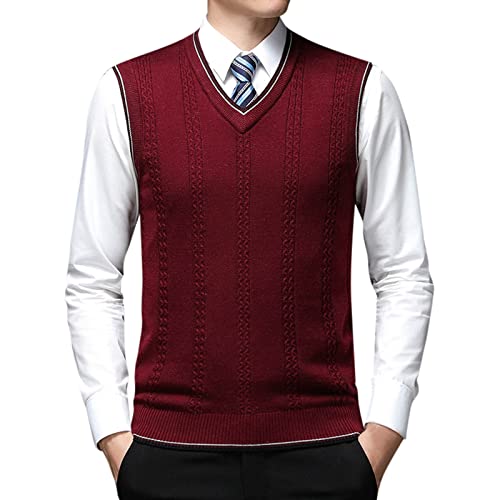 Herren Pullunder Weste Ärmellose Strickweste V-Ausschnitt Sleeveless Weste Classic Business Golfweste aus Winter Strickwaren Slim Fit Pullover Tanktops für Männer von Generic
