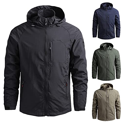 Herren Regenjacke Herren Wasserdicht Atmungsaktiv Große Größen Windbreaker Regenmantel mit Kapuze Herren Sport Jacken Leicht Sonnenschutz Regenanzug Mantel für Sommer Herbst von Generic