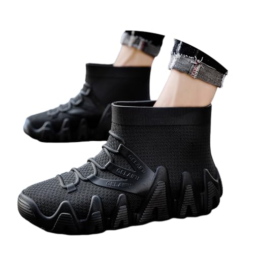 Herren Regenstiefel wasserdichte Gummistiefel für Outdoor Arbeit Garten Wandern Angeln mit Rutschfester Sohle robuste Stiefel für Männer (B-Black, 41) von Generic