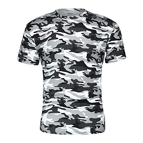 Herren Relaxed Slim Digital Kurzarm T-Shirt Rundhals Camouflage Kurzarm Shirts Baggy Light Camo Shirts (Hellgrau,L) von Generic