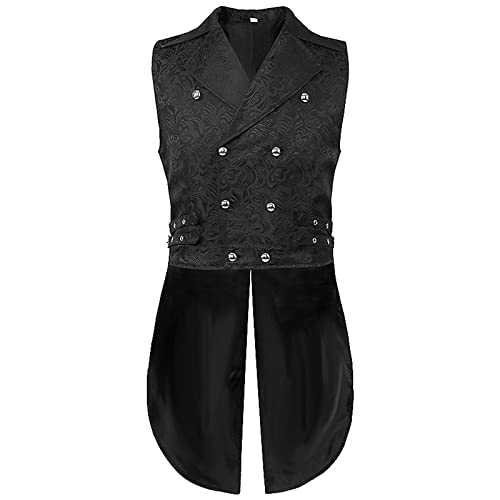 Herren Retro Ärmelloslange Knopfweste Gothic Steampunk Revers Weste Herren Mode Oberteile Party Mittelalterlich Leder Patchwork Weste Geschnürt Ärmellose Cosplay Weste Formell für Herren von Generic