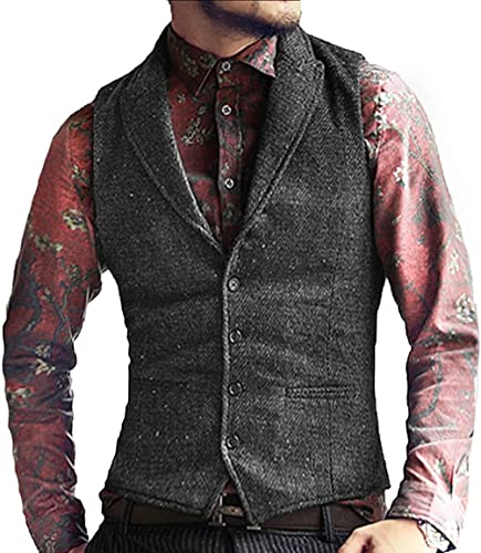 Herren -Retro -Anzug Westen Slim Fit Woll Tweed Business Weste Coat Fischgräten Sie (Farbe : Grau, Größe : 5XL) von Generic