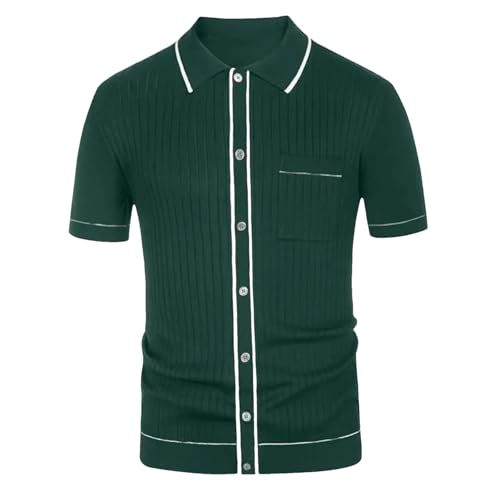 Herren Retro Casual Streifen Patchwork Business Kurzarm Strickhemden Cardigan 002 XL von Generic