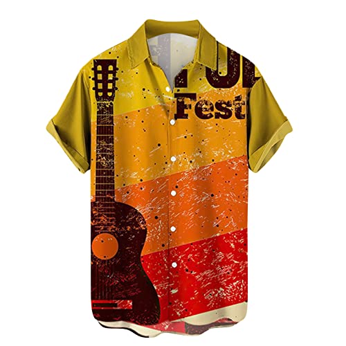 Herren Retro-Hemd Musik-Serie Instrument 3D gedruckt Stand Kragen Langarm-Shirts Mode Vintage Klavier Muster Knopf Bluse Hawaii Strand Top von Generic