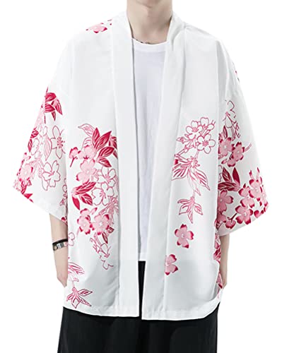 Herren Retro Japan Happi Kimono Yukata Mäntel Sommer Jacke 3/4 Ärmel Baggy Gedruckt Haori Cardigan Tops, XL von Generic