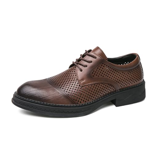 Herren Retro Kleid Schuhe Leder Formell Business Oxfords Aushöhlen Anzug Smoking Unkraut Jäten Abschlussball Schuhe,Braun,43 EU von Generic