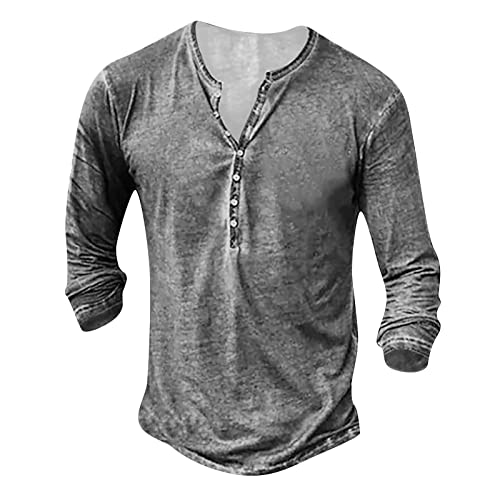 Herren Retro T-Shirt Distressed Kurzarm Henley Hemden Vintage Kurzarmhemd Sommer Lose Freizeithemden Gym Workout T-Shirts Taste Gothic Tops (grau,M) von Generic