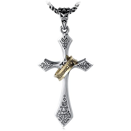 Herren Ring Kreuz Anhänger, Gothic Vintage S925 Sterling Silber Kreuz Anhänger Halskette,Silber,Anhänger + Kette 50cm von Generic