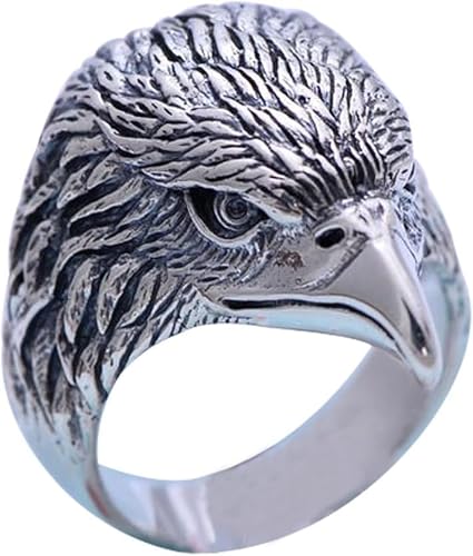 Herren-Ring aus 925er Sterlingsilber mit Adlerkopf, Punk-Schmuck (US-Größe 8–11) von Generic