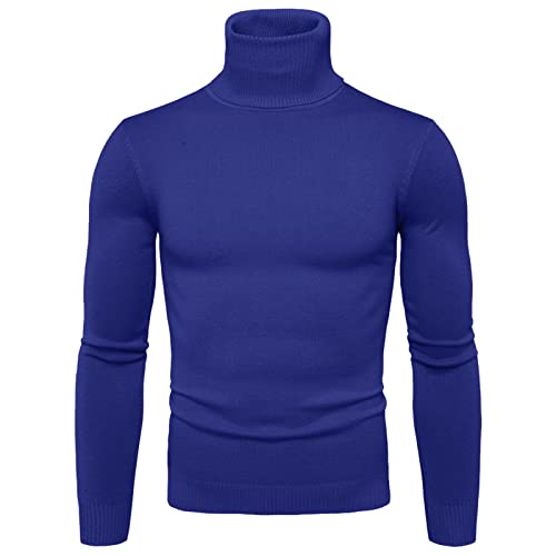 Herren Rollkragen Pullover Langarmshirt Feinstrick Sweater Rollkragen Freizeit Slim fit Basic Männer Pullover Warme Basic Feinstrick Rollkragenpullover (Blau1, M) von Generic