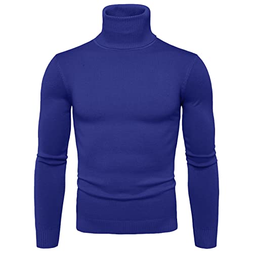 Herren Rollkragen Pullover Langarmshirt Feinstrick Sweater Rollkragen Freizeit Slim fit Basic Männer Pullover Warme Basic Feinstrick Rollkragenpullover (Blau1, XXL) von Generic