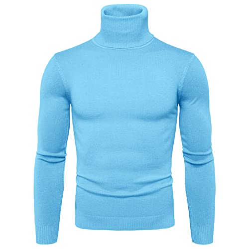 Herren Rollkragen Pullover Langarmshirt Feinstrick Sweater Rollkragen Freizeit Slim fit Basic Männer Pullover Warme Basic Feinstrick Rollkragenpullover (Blau2, XXL) von Generic