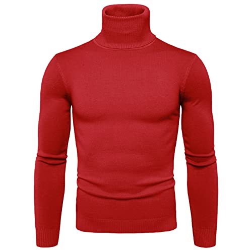 Herren Rollkragen Pullover Langarmshirt Feinstrick Sweater Rollkragen Freizeit Slim fit Basic Männer Pullover Warme Basic Feinstrick Rollkragenpullover (Rot2, XXL) von Generic