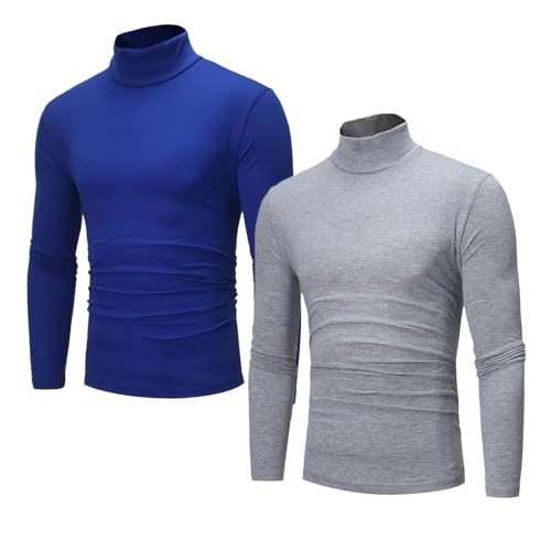 Herren Rollkragenpullover 2er-Pack Slim Fit Langarmshirts Rollkragen Pullover Turtleneck Sweater Unterzieh Basic Shirt Elastisch Männer Baumwolle Stehkragenshirt von Generic