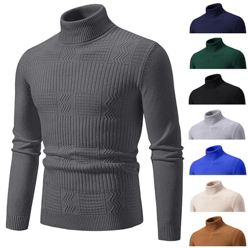 Herren Rollkragenpullover Herbst Winter Freizeit Arbeits Zopfmuster Strickpullover Rollkragen Pullover Basic Turtleneck Sweater Slim Fit Pulli Dunkelgrau L von Generic