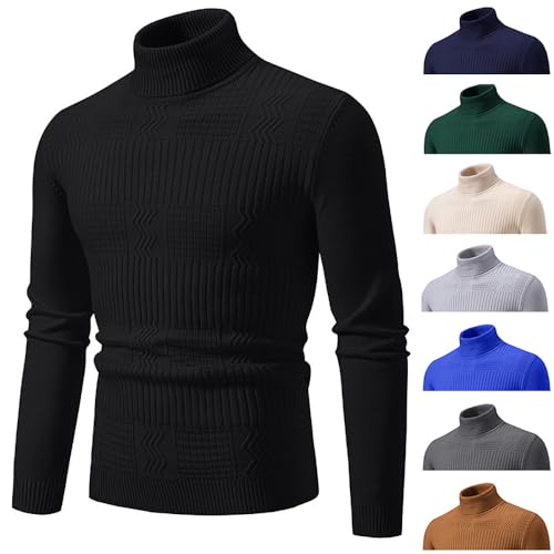 Herren Rollkragenpullover Herbst Winter Freizeit Arbeits Zopfmuster Strickpullover Rollkragen Pullover Basic Turtleneck Sweater Slim Fit Pulli Schwarz L von Generic