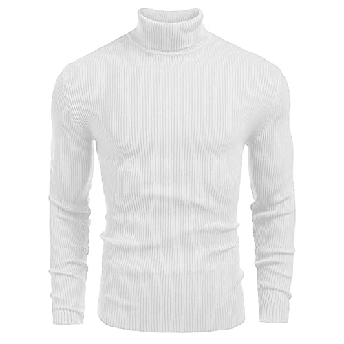 Herren Rollkragenpullover Pullover Warm Tops Casual Slim Fit Langarm T-Shirt, weiß, Small von Generic