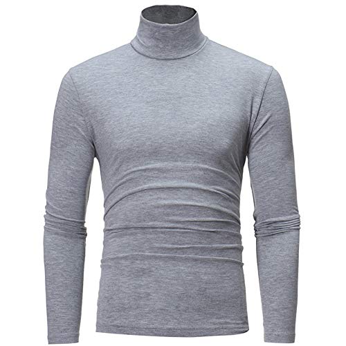 Herren Rollkragenshirt Langarm,Herren Longsleeve Rollkragenpullover Regular Fit Langarmshirts Rollkragen Pullover Baumwolle Sweatshirt Unterzieh Elastisch Einfarbig (Grau, XL) von Generic