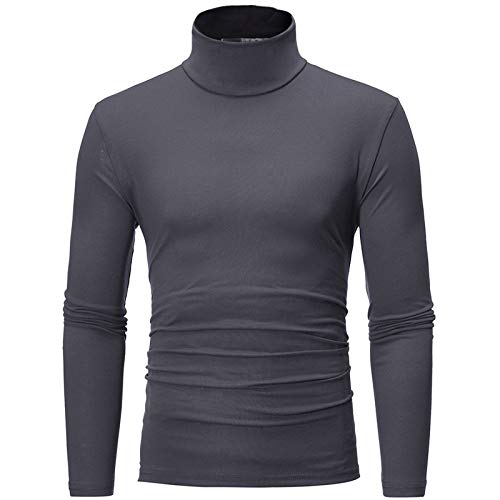 Herren Rollkragenshirt Langarm,Herren Longsleeve Rollkragenpullover Regular Fit Langarmshirts Rollkragen Pullover Baumwolle Sweatshirt Unterzieh Elastisch Einfarbig Langarmshirt (Dunkelgrau, M) von Generic