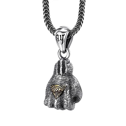 Herren S925 Sterling Silber Einzigartige Persönlichkeit Eye Fist Anhänger Halskette von Generic