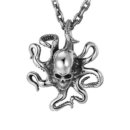 Herren S925 Sterling Silber Einzigartige Persönlichkeit Totenkopf Octopus Anhänger Halskette von Generic